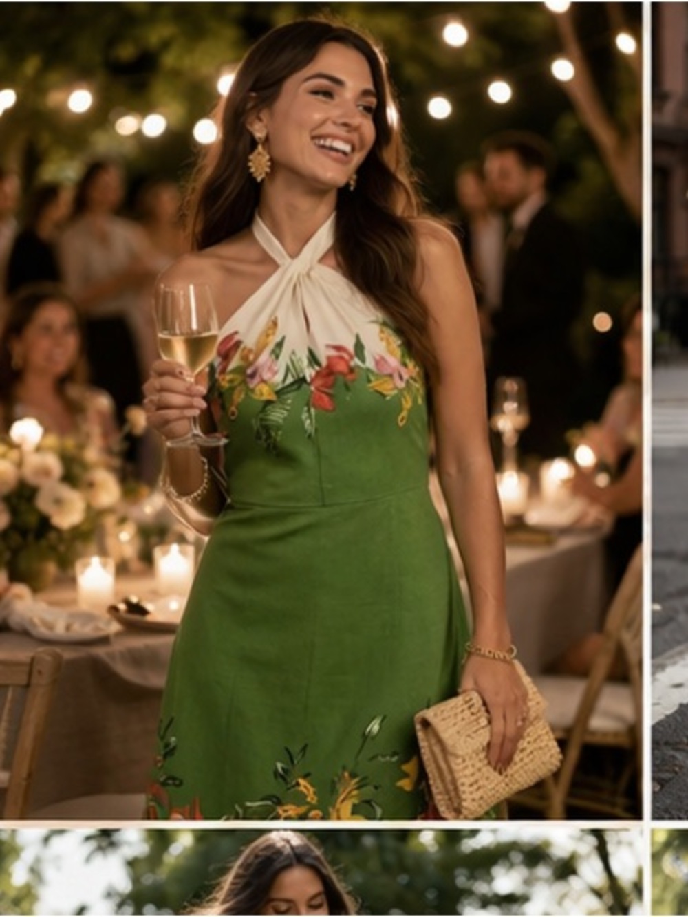 H&M Premium women's Linen-blend Green and Floral Midi Dress - Picture 3 of 15